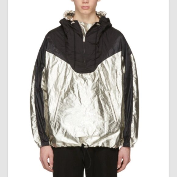 NWT Zara Shiny Silver Metallic Zip Hooded Sport Jacket Windbreaker Anorak L - Picture 6 of 7